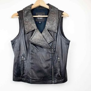BLANC NOIR Soft Leather Moto Vest M
